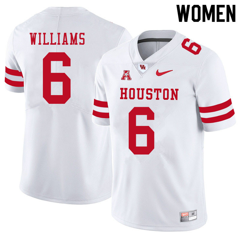Women #6 Damarion Williams Houston Cougars College Football Jerseys Sale-White - Click Image to Close